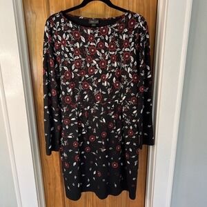 J. Jill Wearever Shift Dress Women Size MED Black Floral Stretch Office Church